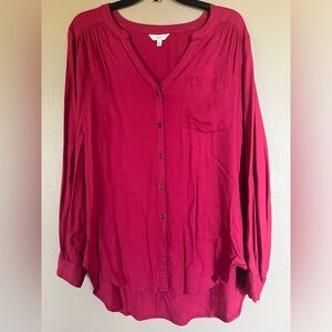 Candies red button down blouse with chest pocket. Women’s size XL